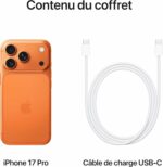 Apple iPhone 17 Pro 256 Go : Écran 6,3 pouces avec ProMotion jusqu’à 120 Hz, Puce A19 Pro, Autonomie prodigieuse, Système caméra Pro Fusion avec caméra avant Center Stage ; Orange cosmique – Image 2