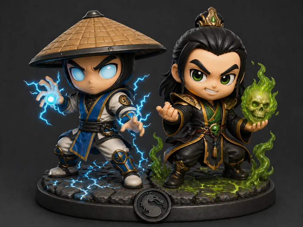 ae8e6a54c2c7dc2a Figurine Mignonne Chibi Kawaii de Raiden et Shang Tsung – Image 1