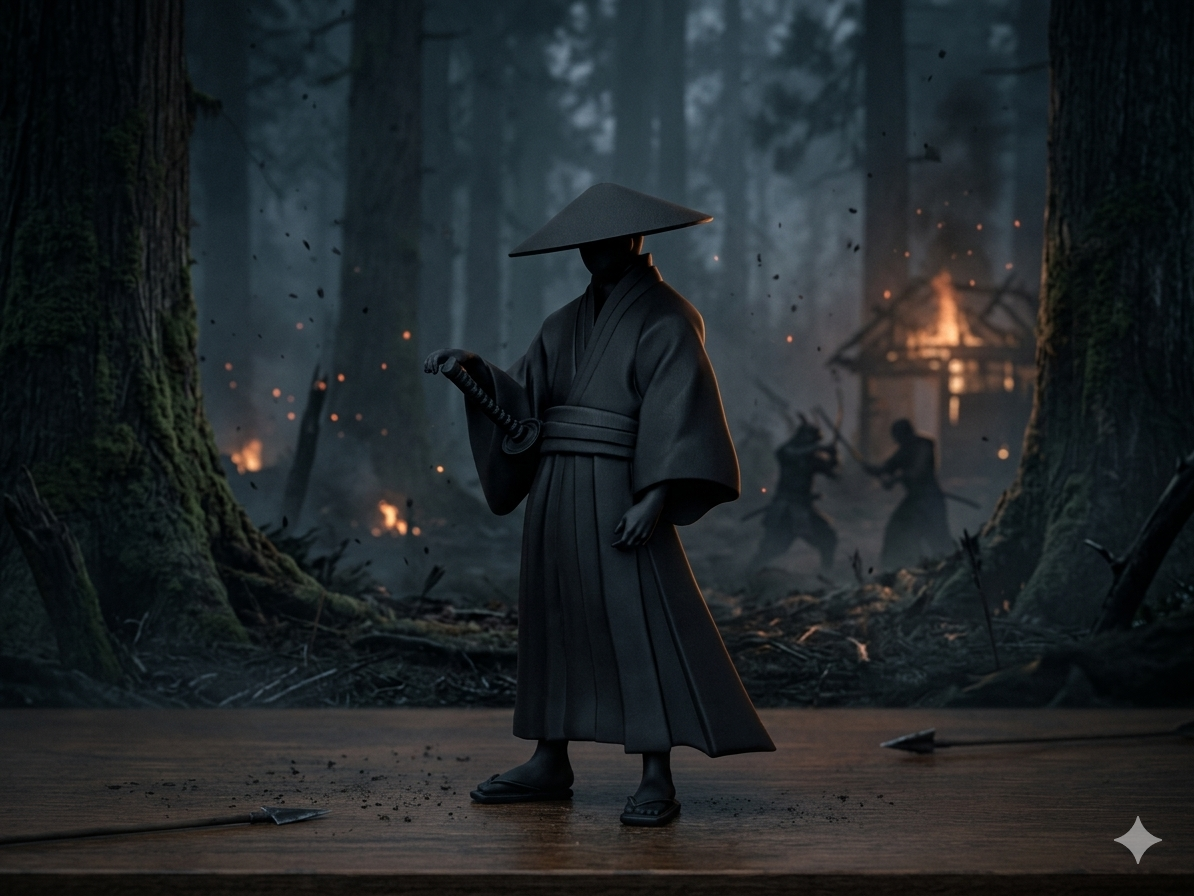 Gemini_Generated_Image_m0b912m0b912m0b9 Figurine de samouraï avec Katana – Édition Noir Mat – Image 1